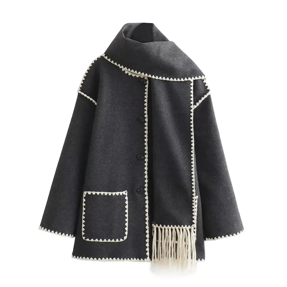 Scarf Collar Designer Coat