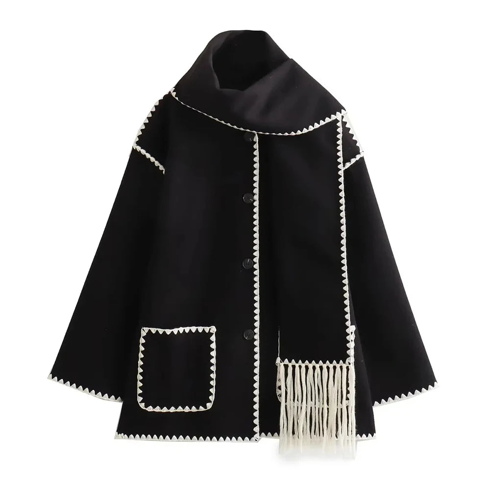 Scarf Collar Designer Coat