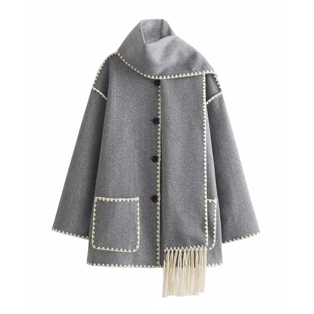 Scarf Collar Designer Coat